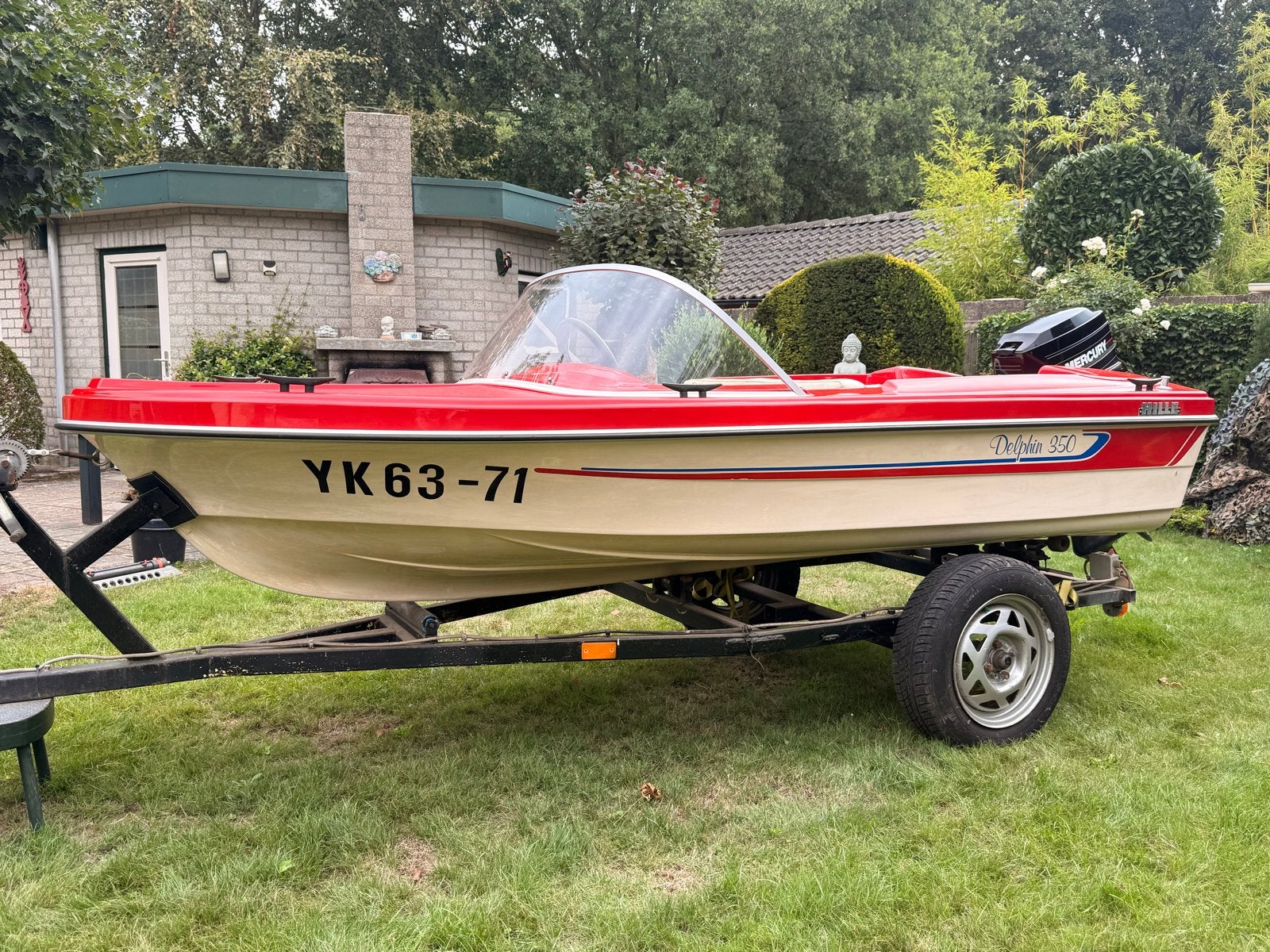 Delphin 350 speedboot met Mercury 25pk buitenboordmotor, Watersport en Boten, Speedboten, Ophalen, Overige merken, Gebruikt, Minder dan 70 pk