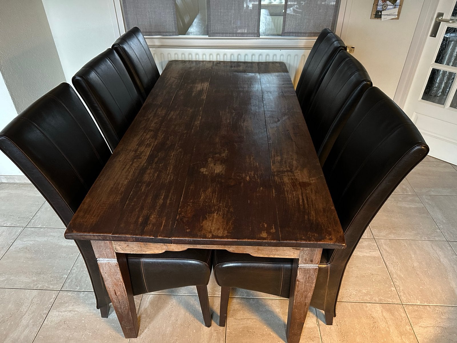 Robuuste vintage teak houten eettafel, Ophalen, Gebruikt, 50 tot 100 cm, Vijf personen of meer