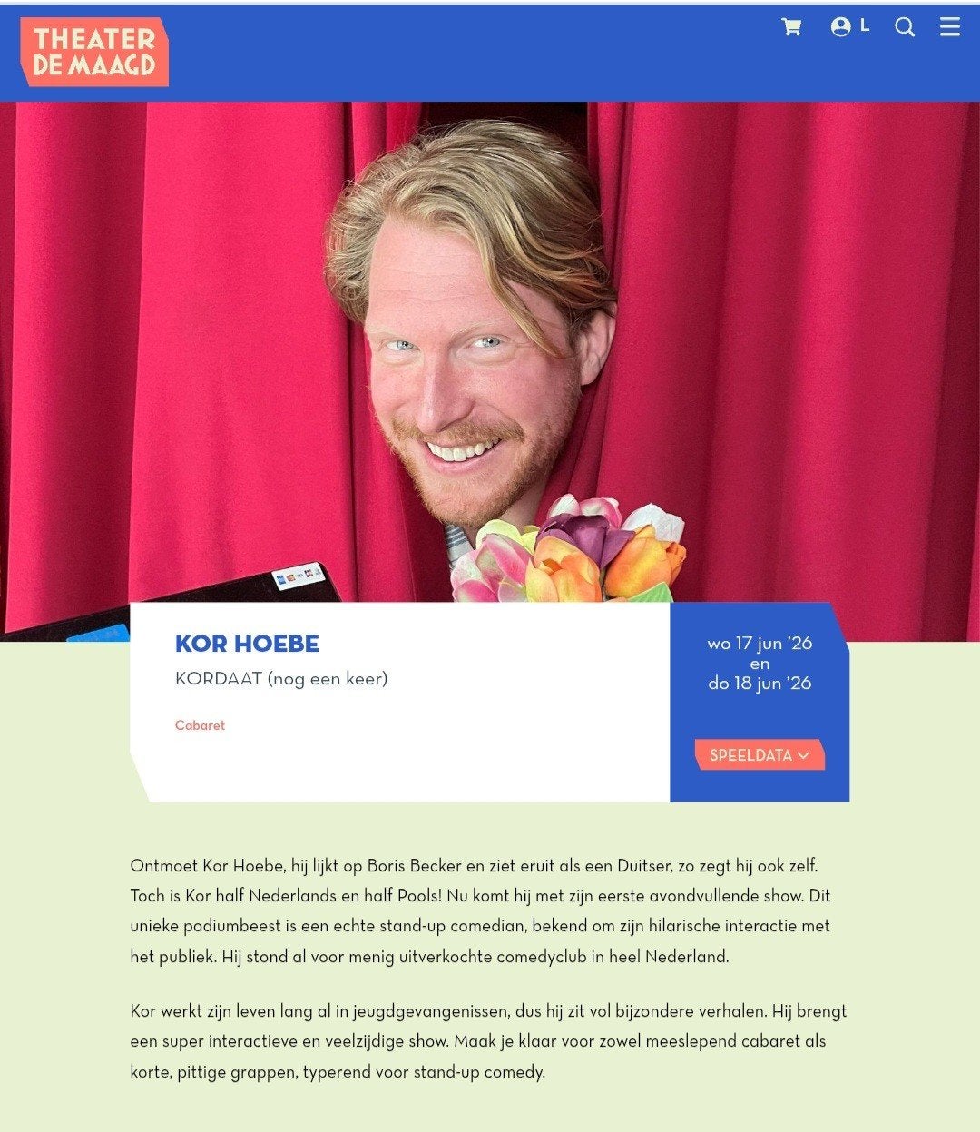 Tickets Kor Hoebe 18 juni 2026, Tickets en Kaartjes, Concerten | Nederlandstalig, Twee personen, Juni, Levenslied