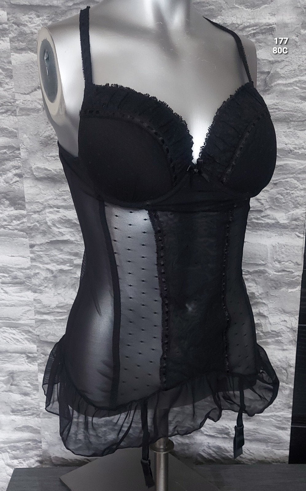 Zwarte Body/Korset met jarretels, maat 80C, Ophalen of Verzenden, Zwart, Body of Korset