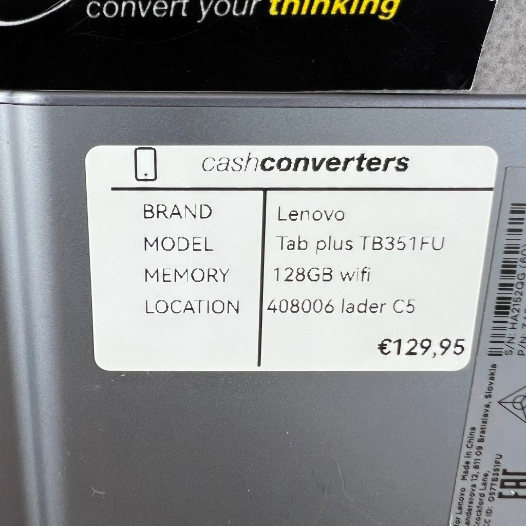 Lenovo Tab Plus TB351FU | 128GB wifi | met lader | 408006, Computers en Software, 10 inch, Gebruikt, Ophalen of Verzenden, TB351FU
