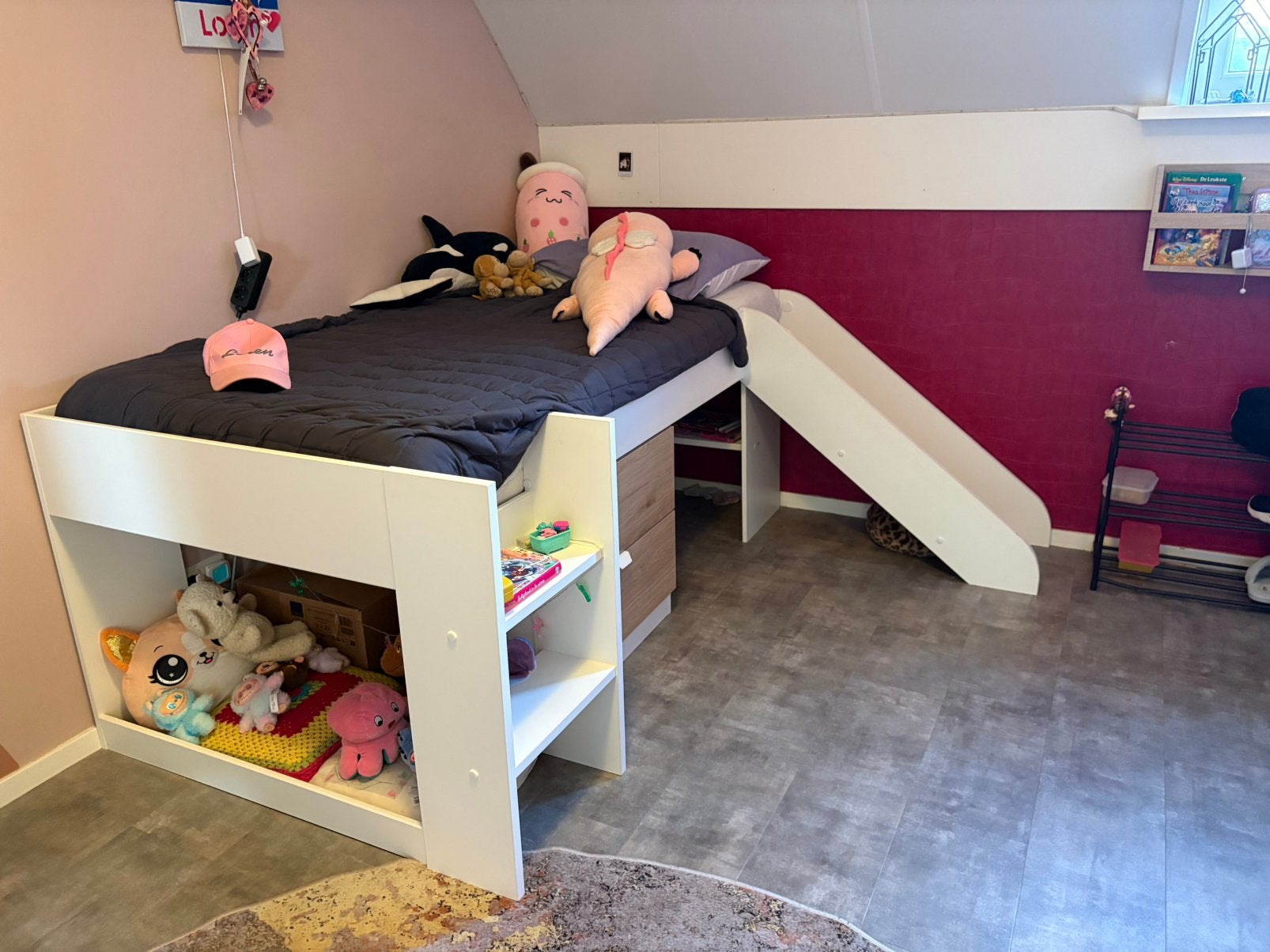Halfhoogslaper met glijbaan incl. matras., Ophalen, Zo goed als nieuw, Halfhoogslaper