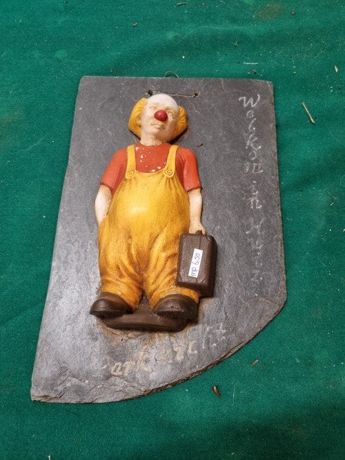 leisteen met clown welkom, Ophalen of Verzenden, 'T Olde Gre-j, Info@toldegrej.nl, Endepoelstraat 20f Didam