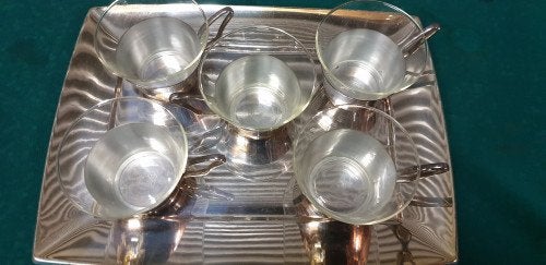 theeglazen op verzilverd dienblad, Ophalen of Verzenden, 'T Olde Gre-j, Info@toldegrej.nl, Endepoelstraat 20f Didam