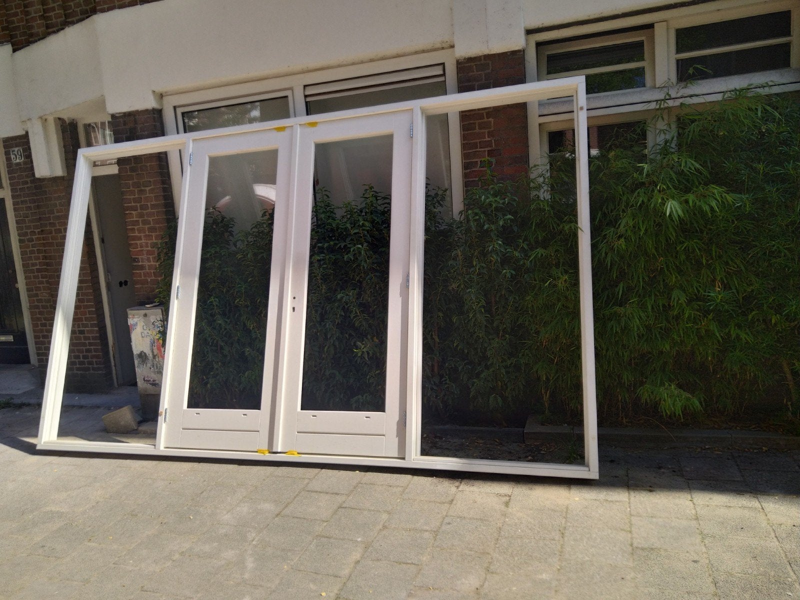 hardhout kozijn met dubbele tuindeuren en zijlichten, Nieuw, Ophalen of Verzenden, Buitendeur, Hout