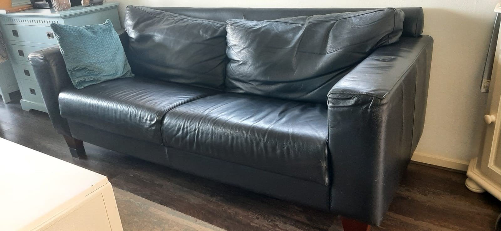 GRATIS af te halen! Bankstel met 2 fauteuils (echt leer), Ophalen, Gebruikt, Overige maten, Rechte bank