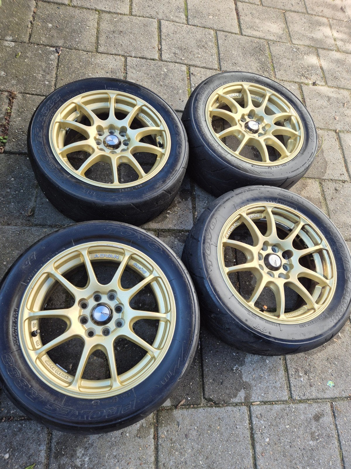 4x OEM Advan Racing RS Velgen goud multisteek 4x100 4x114,3, Auto-onderdelen, Gebruikt, 15 inch, Banden en Velgen, Personenwagen