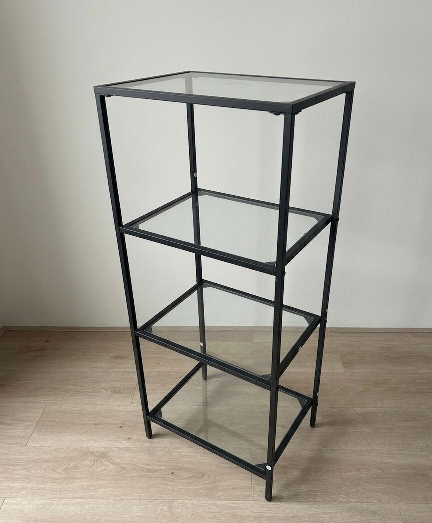 Zwart glazen planken kast display rek, Ophalen, Zo goed als nieuw