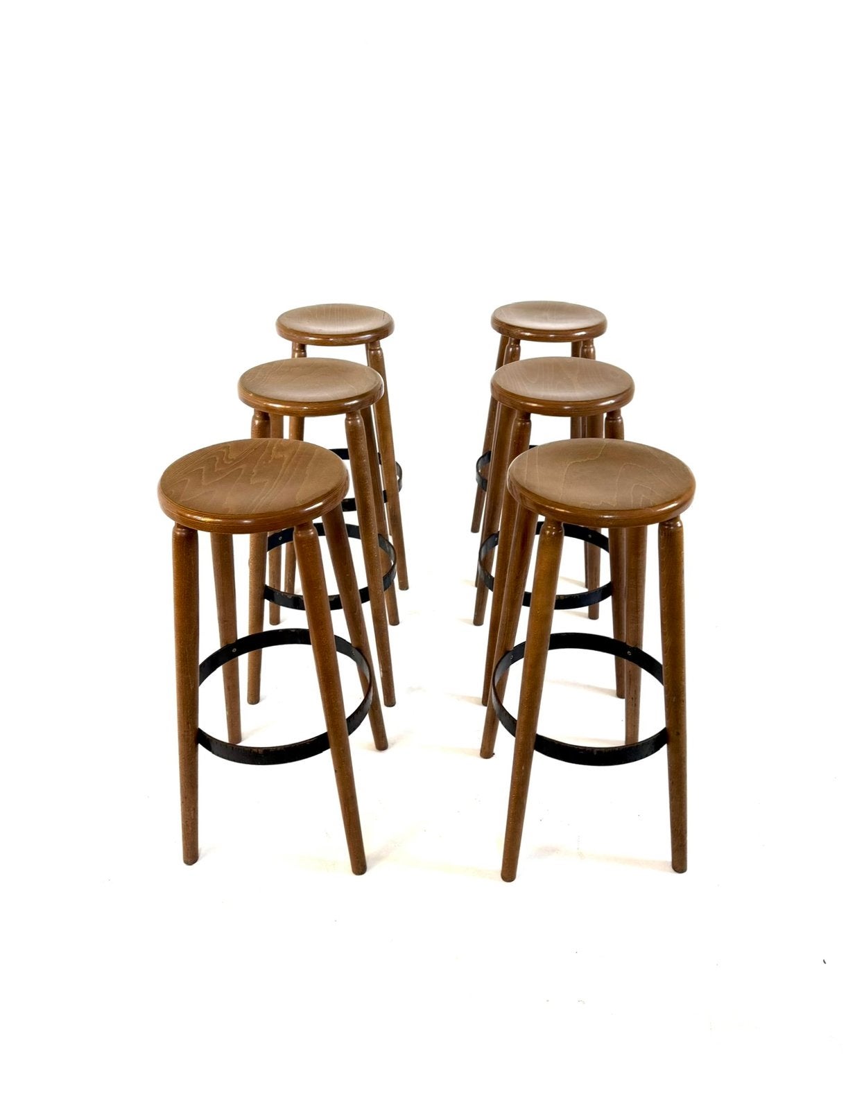 Set van 6 Brutalistische barkrukken ‘80, 5 krukken of meer, Met voetsteun, 60 tot 90 cm, Ophalen of Verzenden