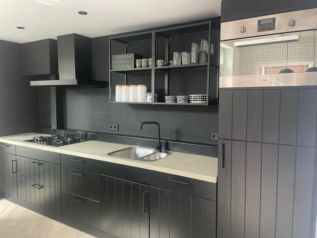 Zwarte Brugman design keuken met apparatuur, Huis en Inrichting, Keuken | Complete keukens, Gebruikt, Zwart, Overige typen, Ophalen of Verzenden