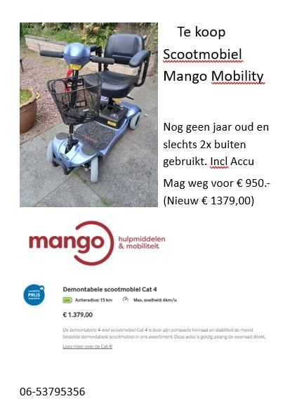 Scootmobiel Mango Mobility, Diversen, Brommobielen en Scootmobielen, Ophalen, Zo goed als nieuw, Mango, 10 km/u of minder