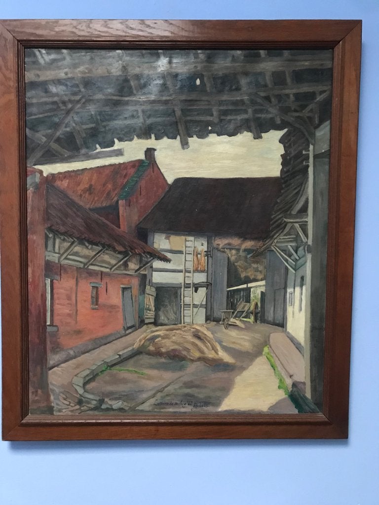 Schilderij boerderij lutterade 1943., Doek, Ophalen of Verzenden, Gesigneerd, Olieverf