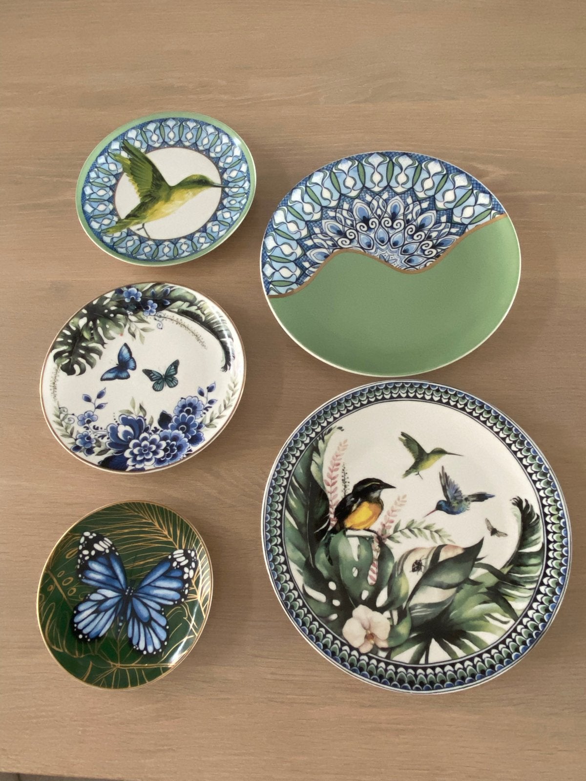 Set van 5 Heinen Delftsblauwe wandborden/bonbon bordjes, Ophalen