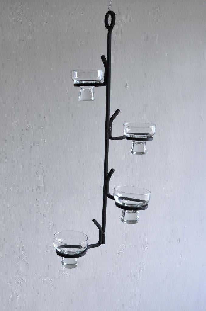 Deense smeedijzeren candelholder met Holmegaard glazen, Ophalen of Verzenden