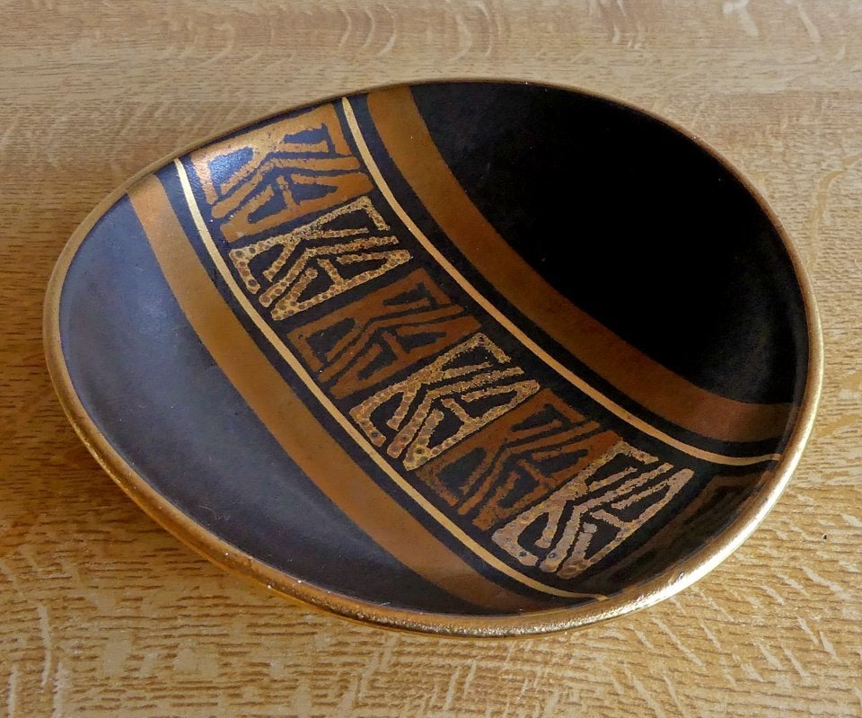 Dümler & Breiden vintage schaal West-Germany zwart brons, Gebruikt, Porselein of Keramiek, Schaal, Rond