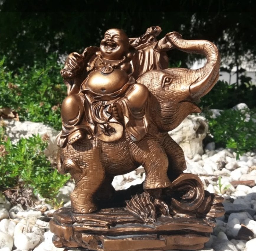 Happy Boeddha op Olifant, Ophalen of Verzenden, Nieuw, Handgemaakt, 16 cm