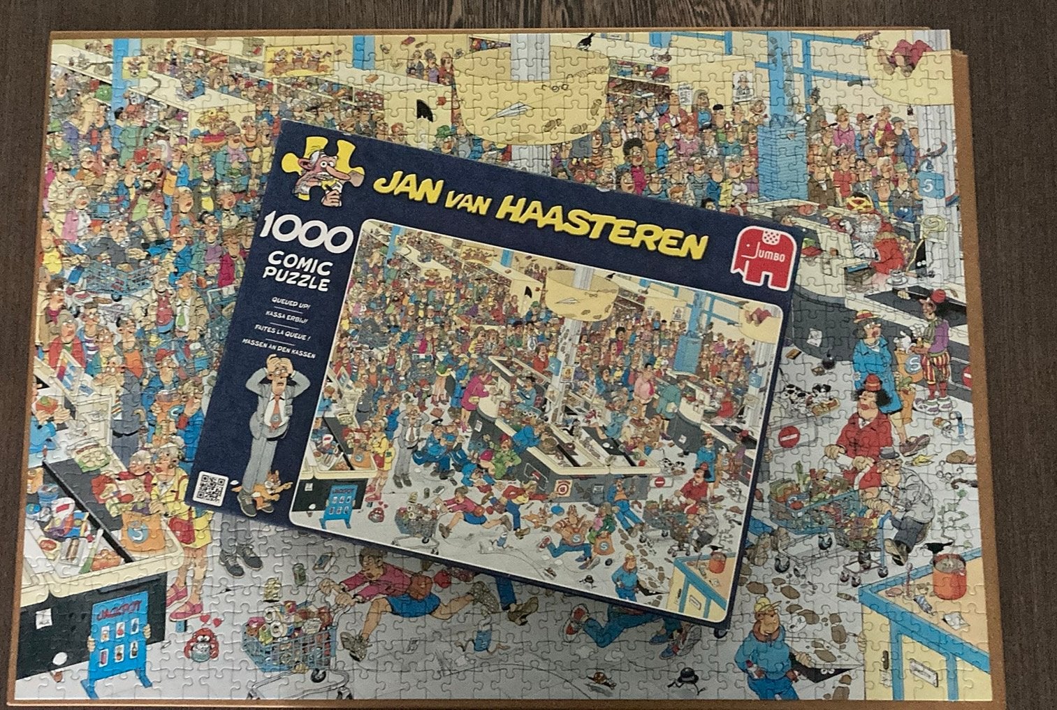 Jan van Haasteren puzzel, een kassa erbij, 1000 stukjes, Ophalen of Verzenden, 500 t/m 1500 stukjes, Gebruikt, Legpuzzel