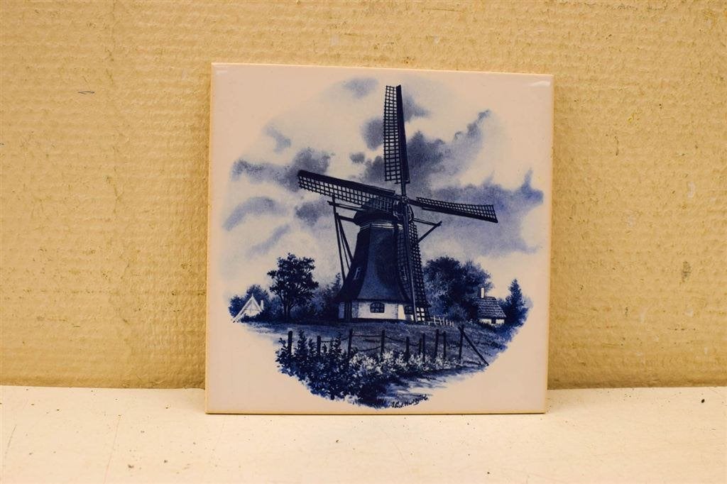 Wandtegel met prent van een molen 47952
