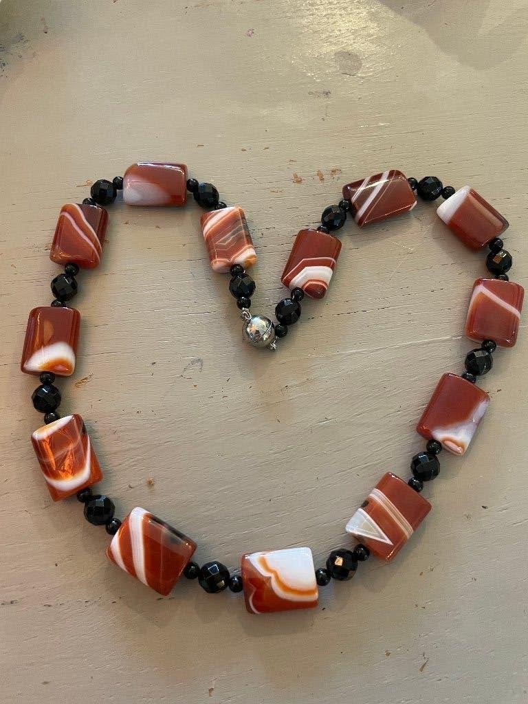 Vintage retro glaskralen ketting gitten kraal design collier, Met kristal, Overige materialen, Bruin, Ophalen of Verzenden