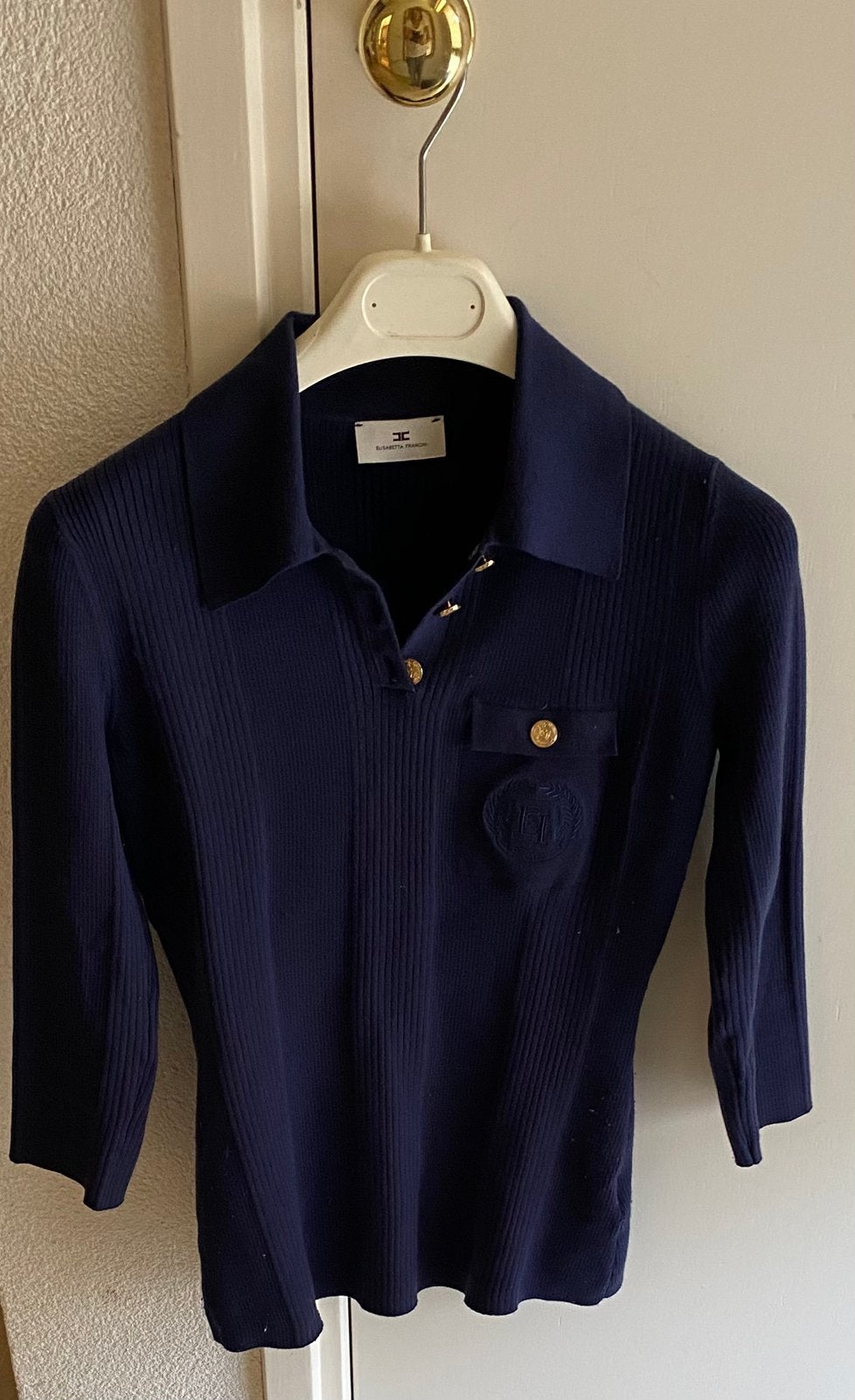 Elisabetta Franchi donkerblauwe polo trui IT 46 en 16% zijde, Maat 38/40 (M), Zo goed als nieuw, Lange mouw, Verzenden