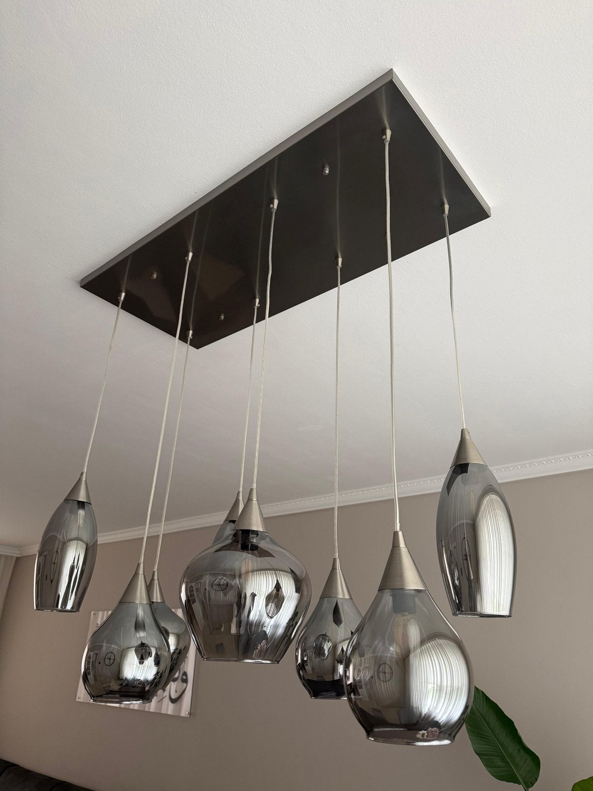 Stijlvolle hanglamp met 8 glazen lichtbollen, Ophalen, Zo goed als nieuw