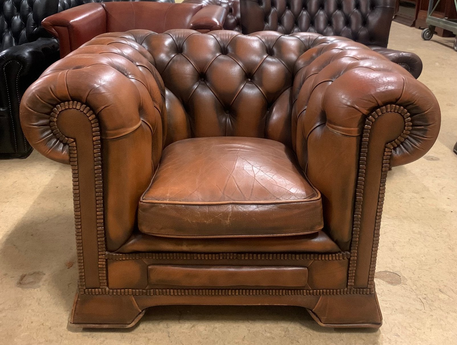 Prachtige Chesterfield Fauteuil Bruin., Gebruikt, Chesterfield, Ophalen of Verzenden, 75 tot 100 cm