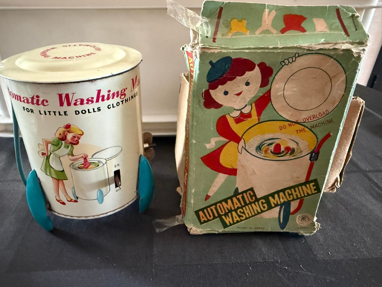 Vintage blikken speelgoedwasmachine jaren 50 originele doos!, Ophalen of Verzenden