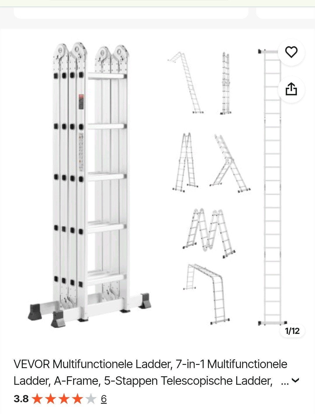 VEVOR Multifunctionele 7-in-1 Telescopische Ladder, Ophalen, Zo goed als nieuw