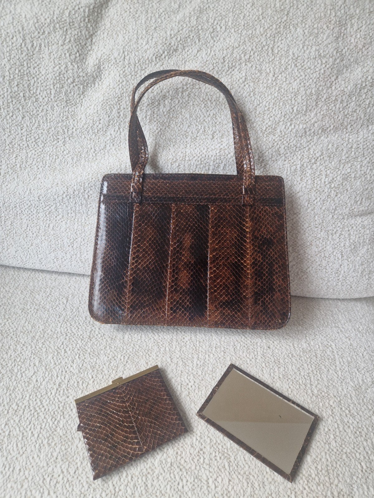 Prachtige Blok v Heijst slangenleren tas met accessoires, Sieraden, Tassen en Uiterlijk, Ophalen of Verzenden, Gebruikt, Bruin