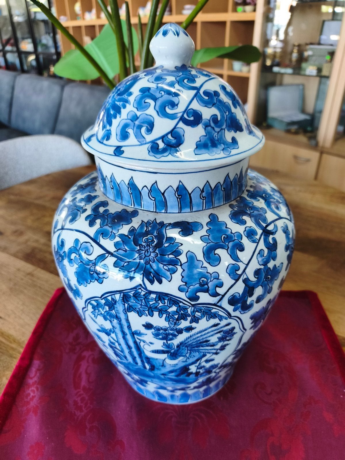 Grote Chinese Porseleinen Blauw-Witte Dekselpot/Vaas (39 cm), Ophalen of Verzenden