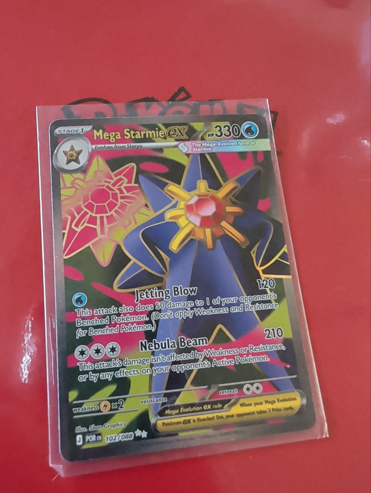 Mega Starmie EX Pokémon kaart 102/088, Ophalen of Verzenden, Zo goed als nieuw, Losse kaart