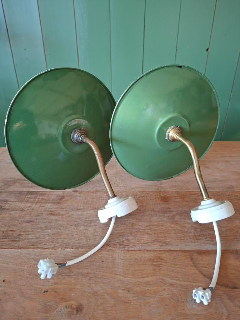 Groen emaille wandlampen , vintage wandlamp, Ophalen of Verzenden, Zo goed als nieuw