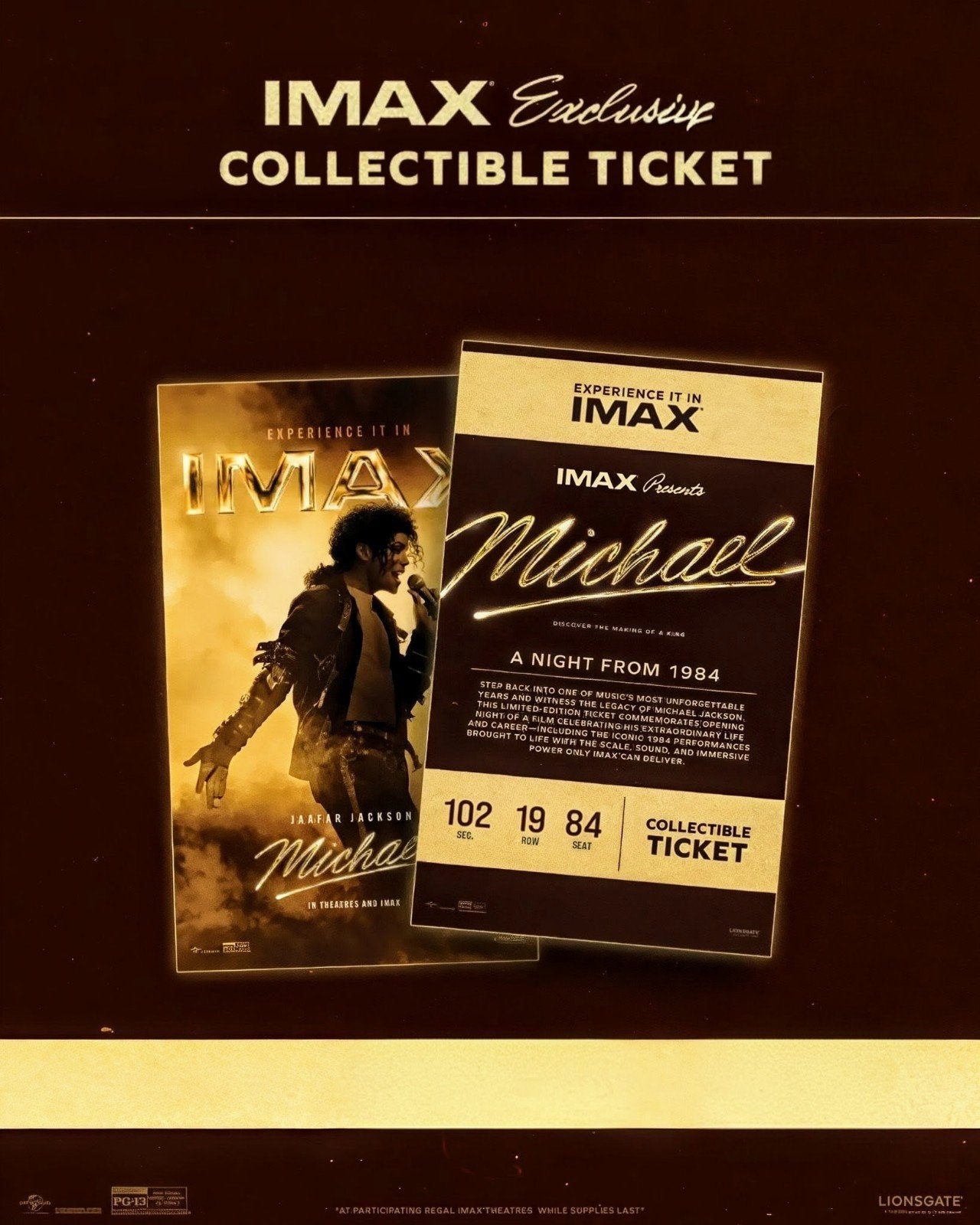 Michael IMAX Collectible Movie Ticket USA Jaafar Jackson, Ophalen of Verzenden, Nieuw, Film, Foto of Kaart