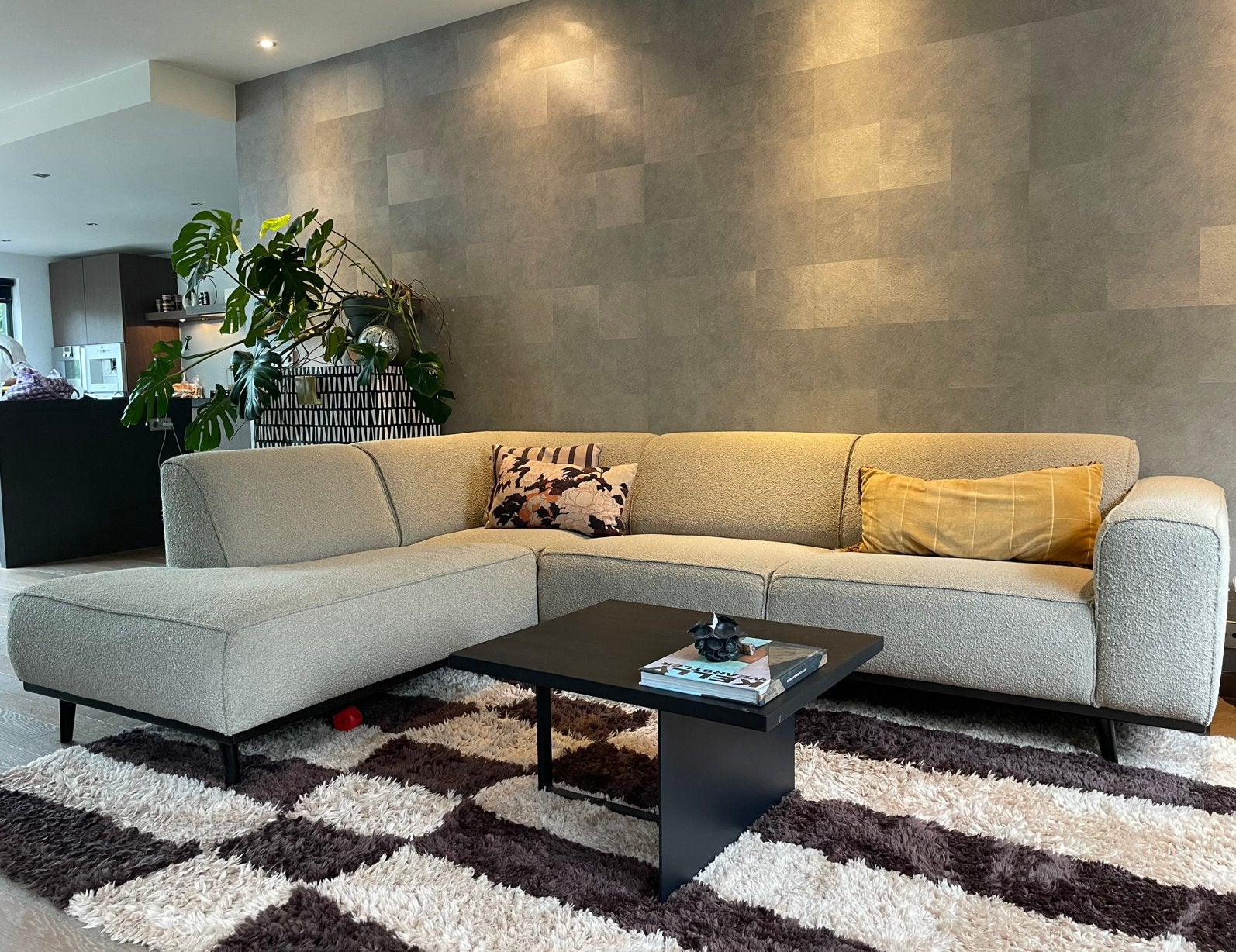 Woood hoekbank Statement beige boucle links, Huis en Inrichting, Ophalen of Verzenden, Gebruikt