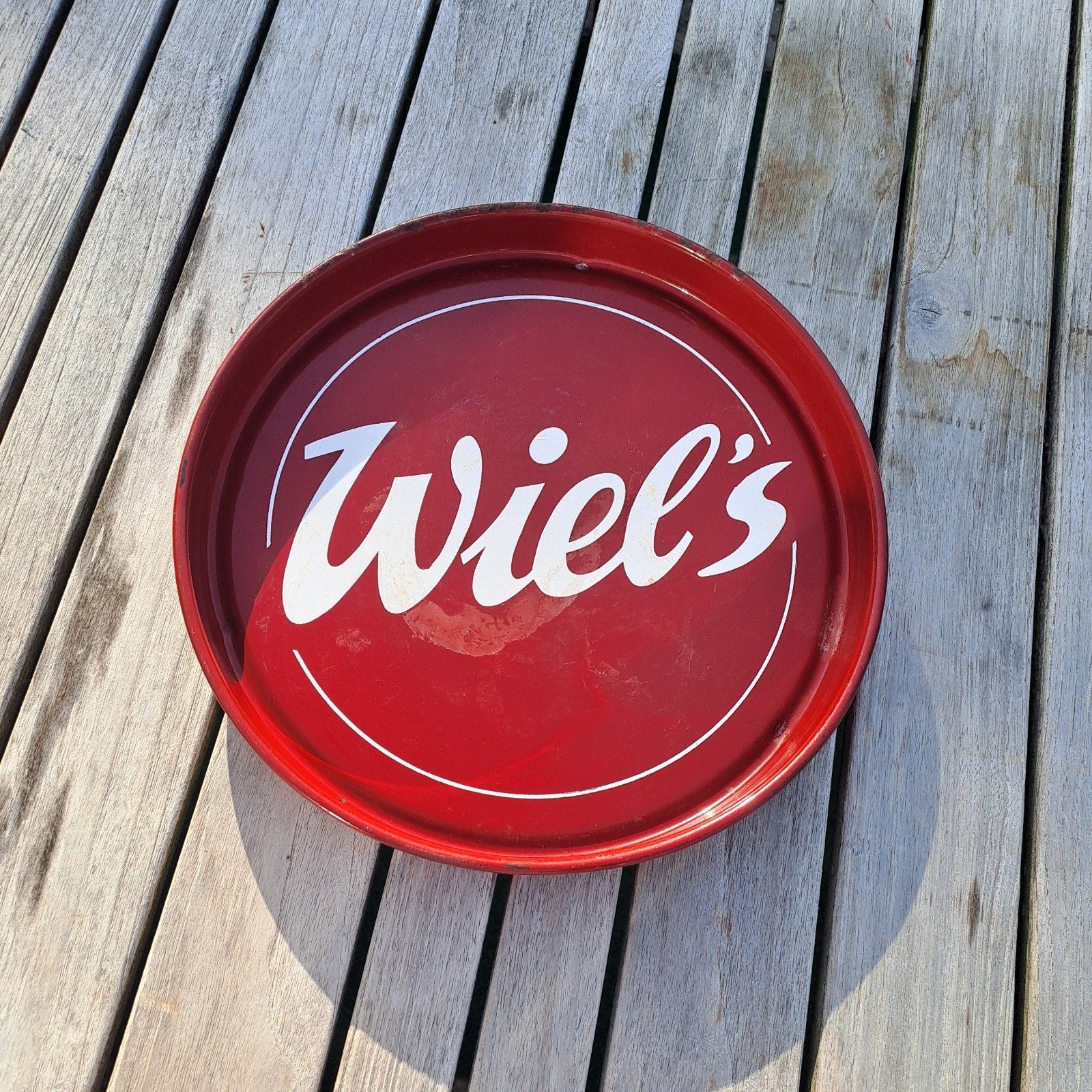 Wiel's emaille dienblad, Ophalen of Verzenden, Gebruikt, Reclamebord