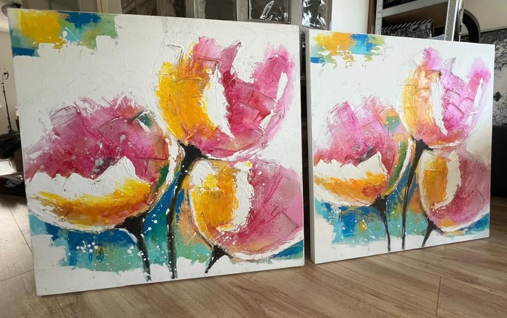 SCHILDERIJ CANVAS 2 stuks 100x100 cm, Ophalen