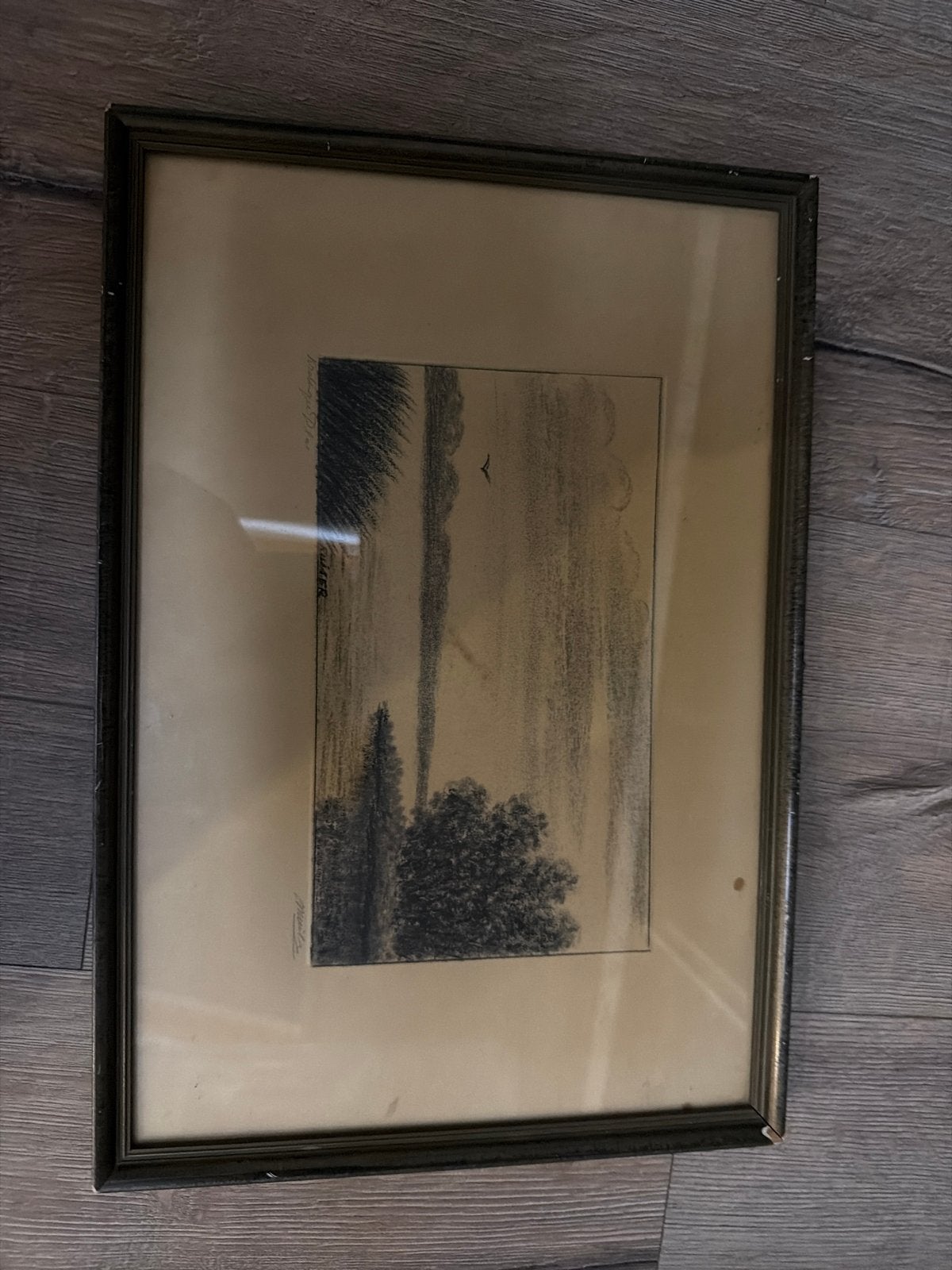 Kralingse Plas - Gesigneerde Tekening in Lijst, Ophalen of Verzenden, Tekening, Potloodtekening, Gesigneerd