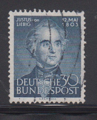A529 Duitsland 1953 justus liebig gest 166 matige tanding, Ophalen of Verzenden, BRD, Gestempeld