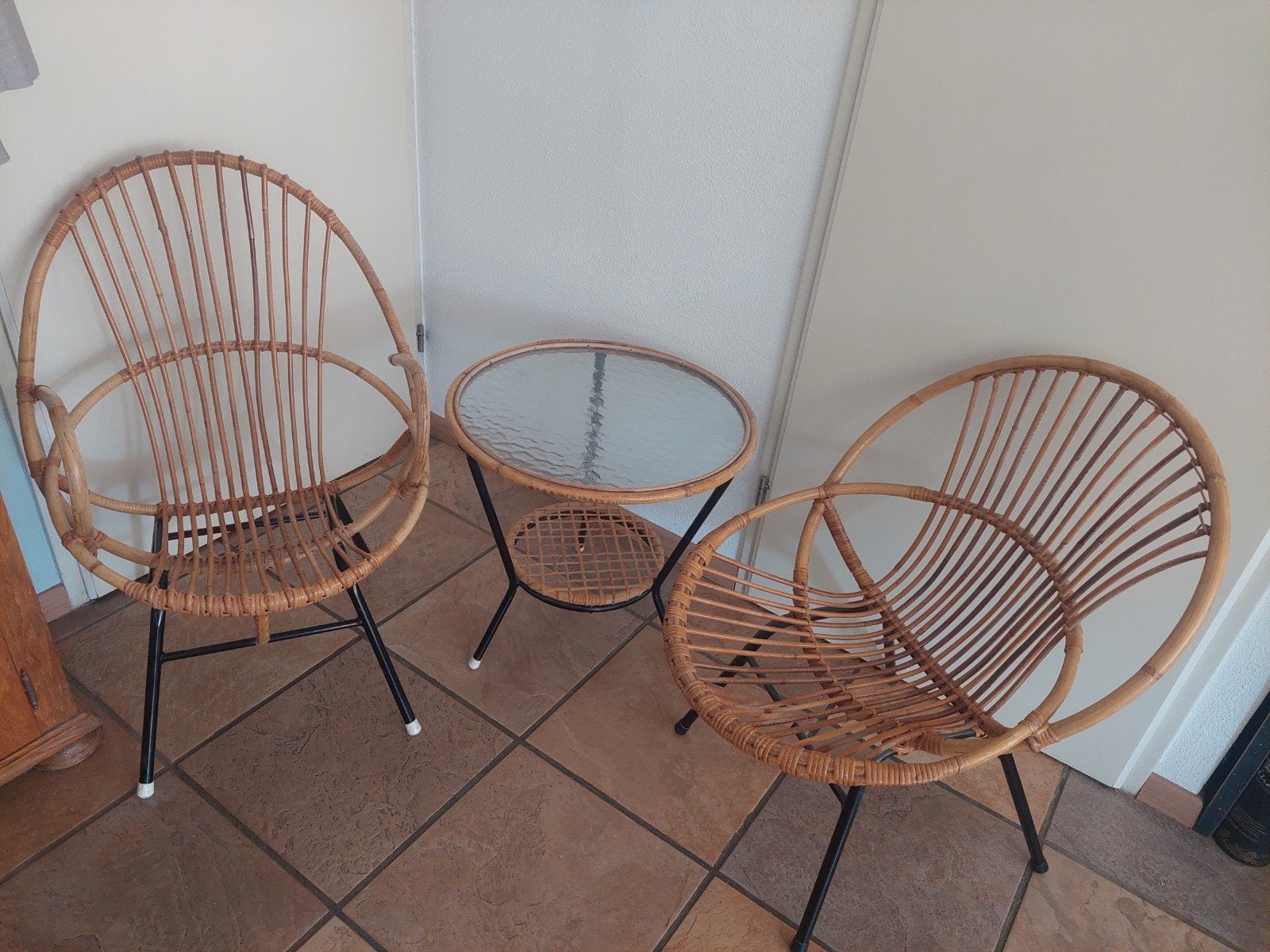 Rohe Noordwolde rotan set 2 stoelen en een tafel vintage, Ophalen, Huis en Inrichting