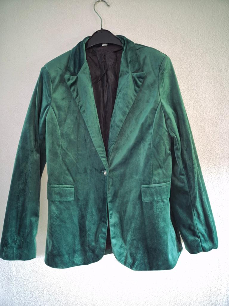 Leuke vintage groen fluwelen blazer maat L smaragdgroen, Verzenden, Zo goed als nieuw, Maat 38/40 (M), Groen