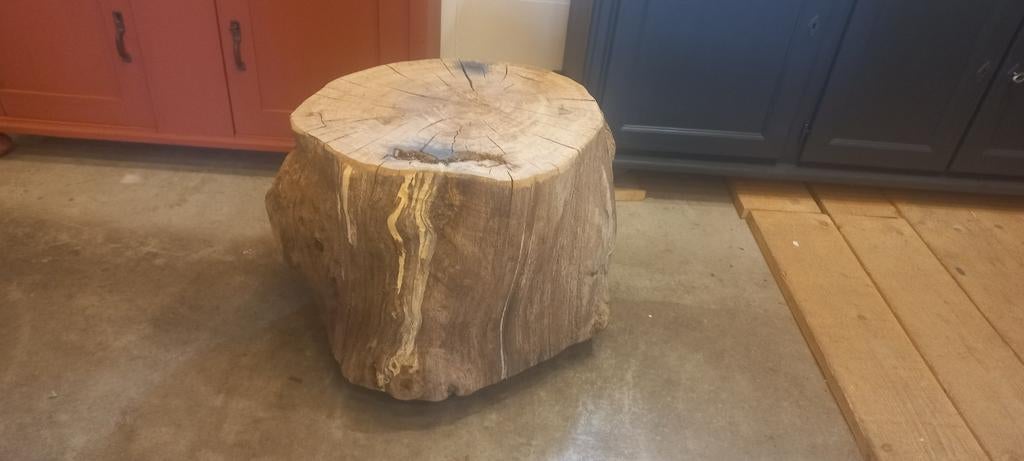 Boomstamtafel op wielen, Huis en Inrichting, Tafels | Salontafels, Zo goed als nieuw, Minder dan 50 cm, 50 tot 100 cm, 50 tot 100 cm