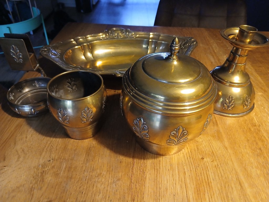 Antieke messing 5-delige set, Ophalen of Verzenden