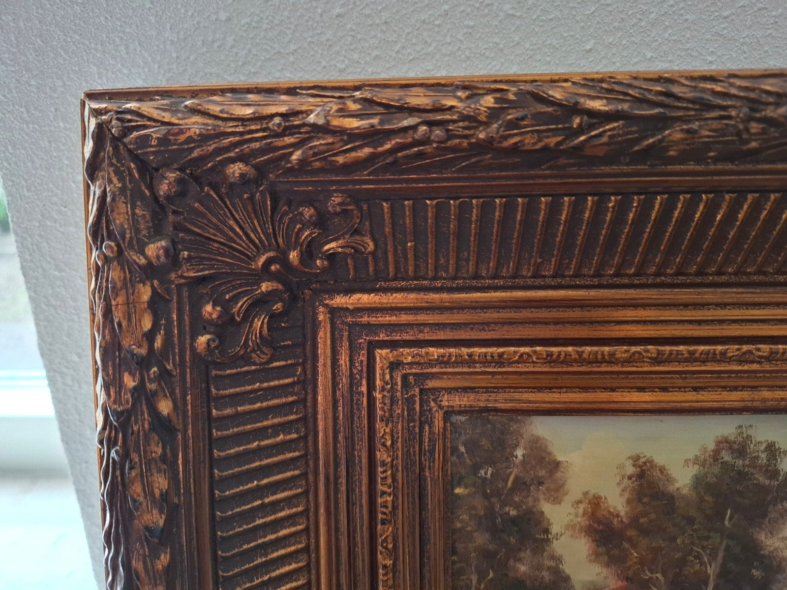 Prachtig olieverfschilderij op paneel in antieke lijst, Paneel, Ophalen of Verzenden, Landschap, Olieverf