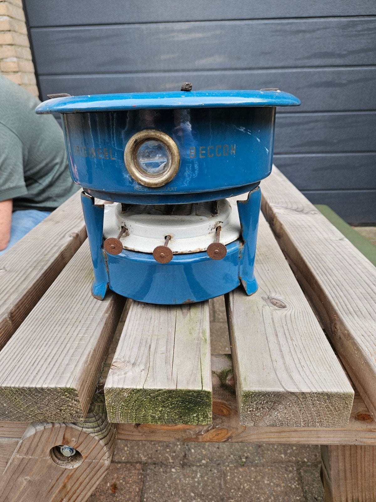 Vintage Petroleum Kooktoestel - Emaille Blauw, Antiek en Kunst, Ophalen