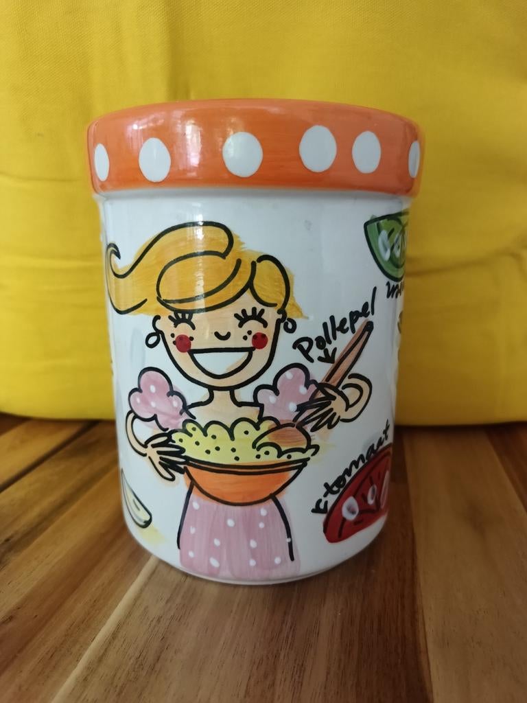 Blond Amsterdam pot - Bestekpot in goede staat, Huis en Inrichting, Gebruikt, Voorraadpot, Steen/keramiek, Meerkleurig