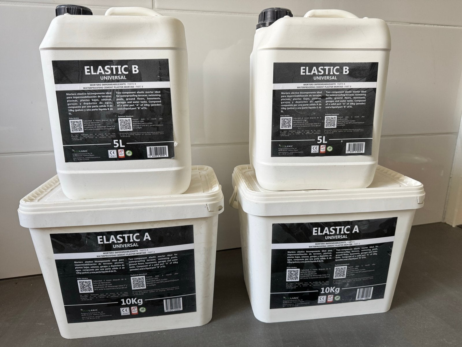 Ecolanic Elastic Universal A+B 30 kg waterdichtingsmortel, 15 tot 20 liter, Ophalen, Nieuw, Wit