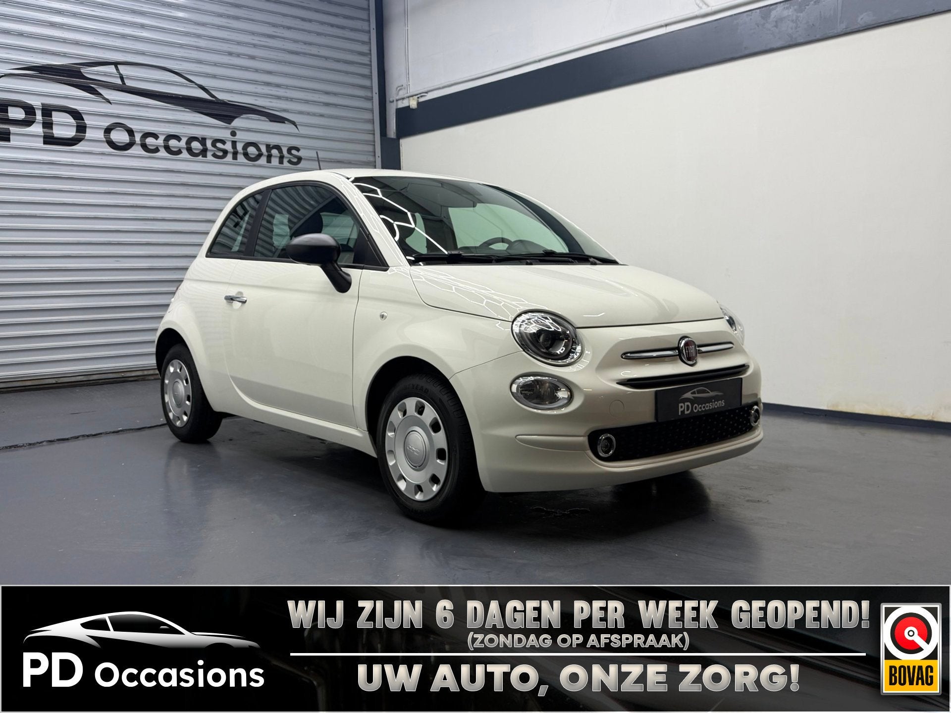 Fiat 500 1.0 Hybrid - Airco - Groot scherm - Parkeersensoren, Auto's, Fiat, Voorwielaandrijving, Stof, Gebruikt, Zwart