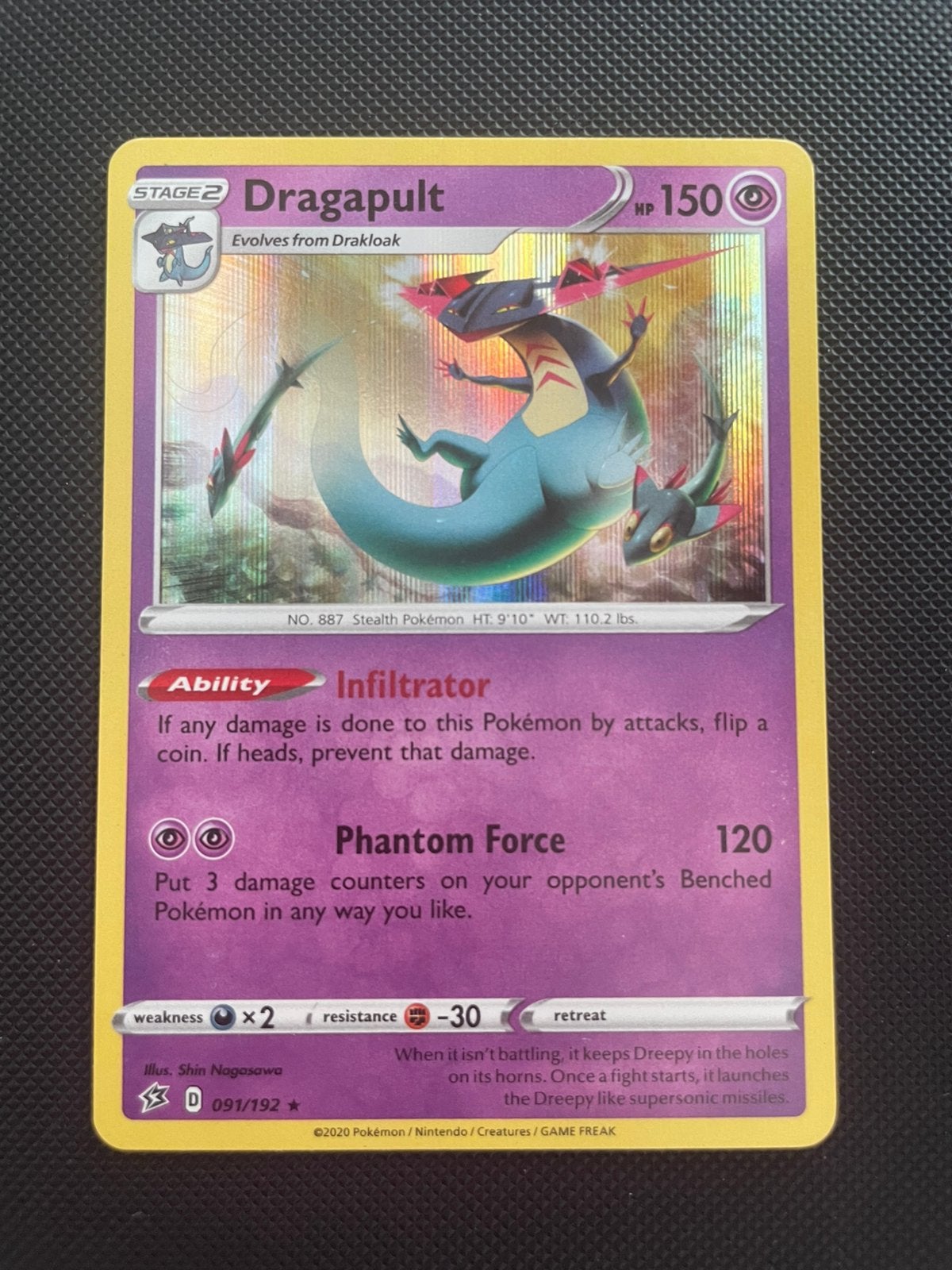Dragapult 091/192 Rare Holo Rebel Clash, Hobby en Vrije tijd, Verzamelkaartspellen | Pokémon, Verzenden, Zo goed als nieuw