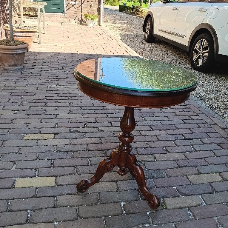 Antiek Mahonie kleurige ronde bijzettafel, Ophalen