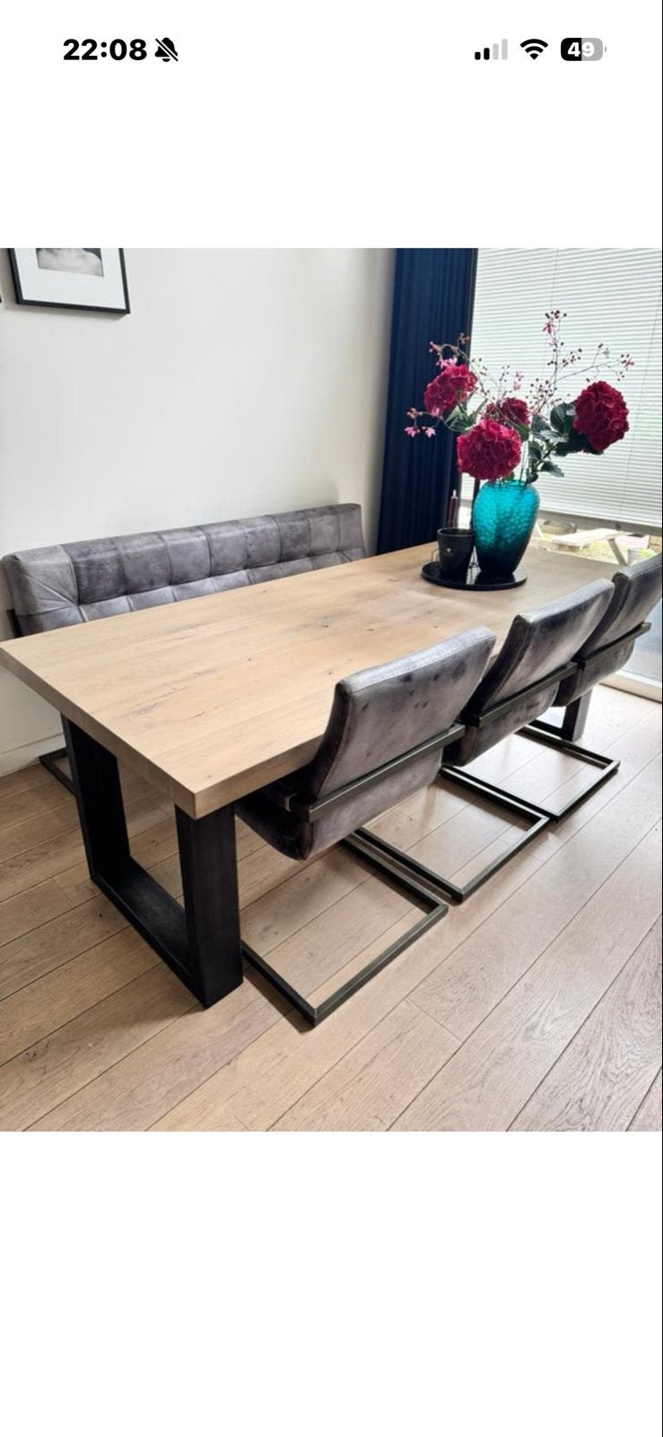 Eettafel met bank en stoelen - Modern en Stijlvol, Ophalen, Eikenhout, 50 tot 100 cm, Zo goed als nieuw